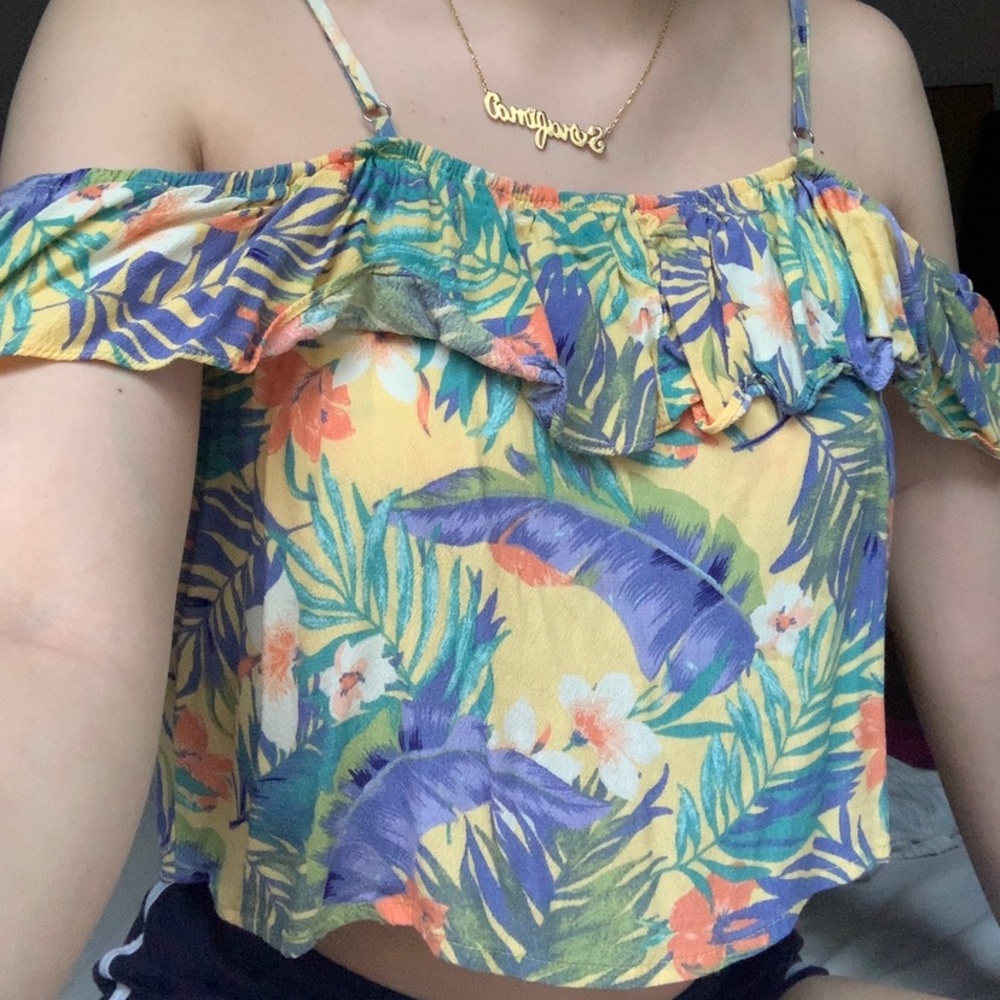 cropped, off the shoulder flower top